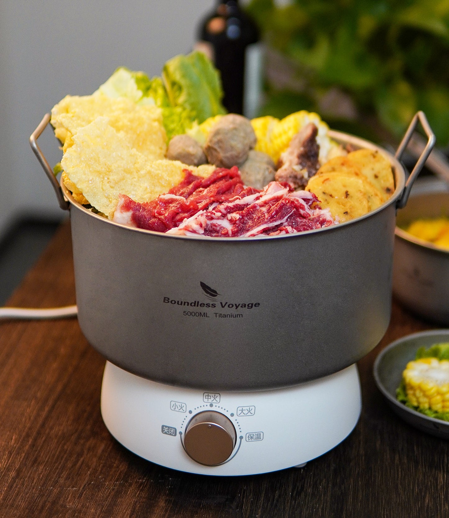 Boundless Voyage Outdoor Camping Titanium Pot 5.0L Stockpot with Lid Folding Handle Hiking Picnic Portable Big Capacity Soup Pot Home Kitchen