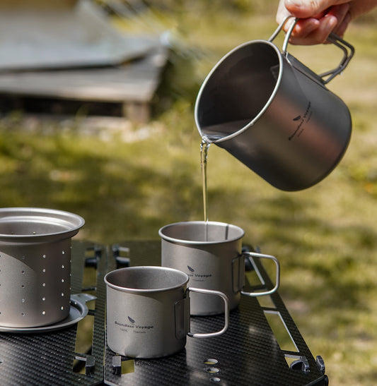 Boundless Voyage 3-Piece Titanium Camping Cup Set – 600ml Mug with 180ml & 120ml Cups, Ultralight Backpacking Tea & Coffee Set