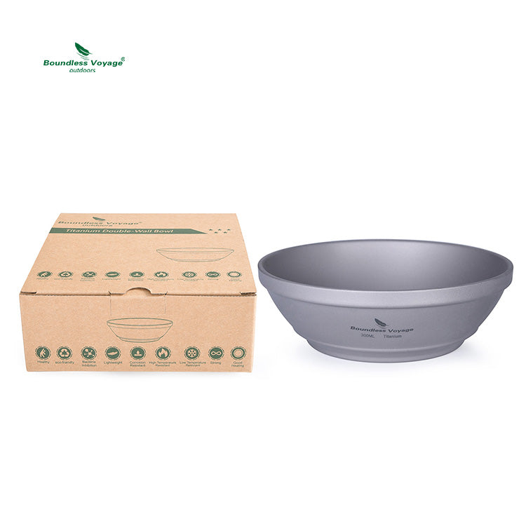 Boundless Voyage Titanium Double-Wall Bowl 300ml For Outdoor Camping Home Tableware Lightweight