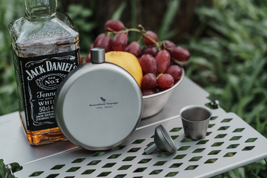 Boundless Voyage Titanium Round Hip Flask with Funnel – Eco-Friendly, Portable & Durable | 150ml Pocket Whiskey Flask for Camping, Hiking & Outdoor Use