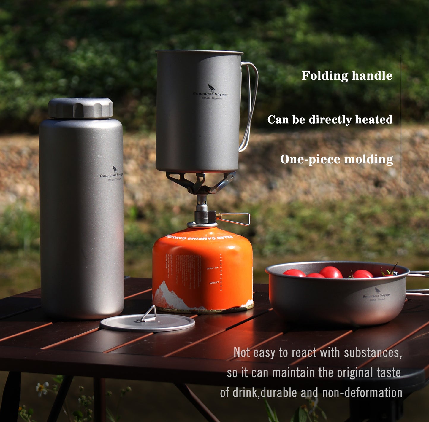 Boundless Voyage Titanium Bottle with Nesting Cup Lightweight Portable for Hiking Camping Water bottle Titanium mug