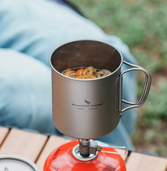 Boundless Voyage 450ml Titanium Cup with Lid – Ultralight Single-Wall Camping Coffee Mug & Small Cook Pot