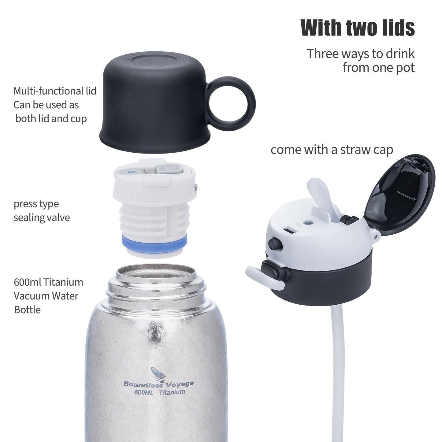 Boundless Voyage 630ml Titanium Vacuum Water Bottle | Double-Walled Lightweight Leakproof Coffee & Sport Bottle for Travel, Office & Outdoor | Christmas & Thanksgiving Gift