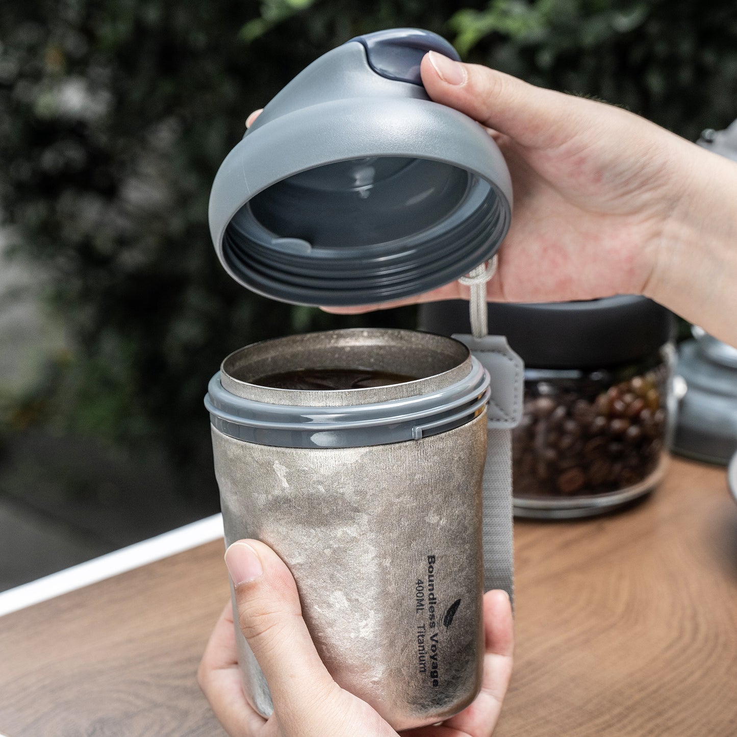 Boundless Voyage Titanium Vacuum Insulated Travel Mug – Spill-Proof Thermos Cup with Lid for Hot & Cold Coffee, Tea, Beer