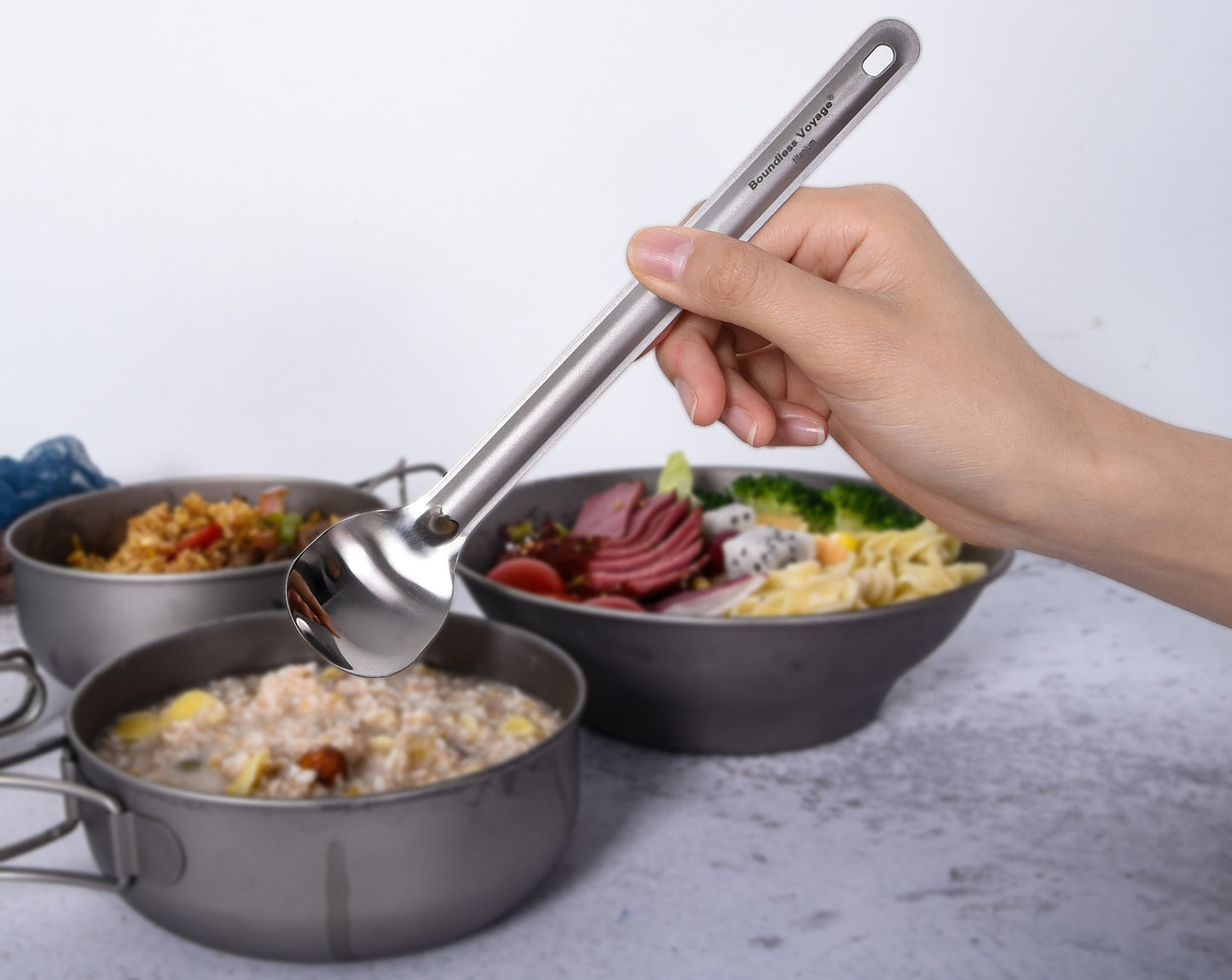 Boundless Voyage Titanium Long Handle Spoon with Hook Outdoor Camping Ultralight Straight Handle Polished Cutlery Tableware