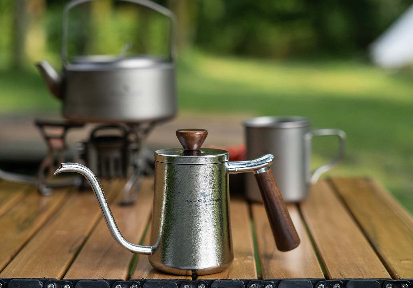 Boundless Voyage 300ml Titanium Pour Over Coffee Kettle with Beech Wood Handle – For Home, Office & Camping
