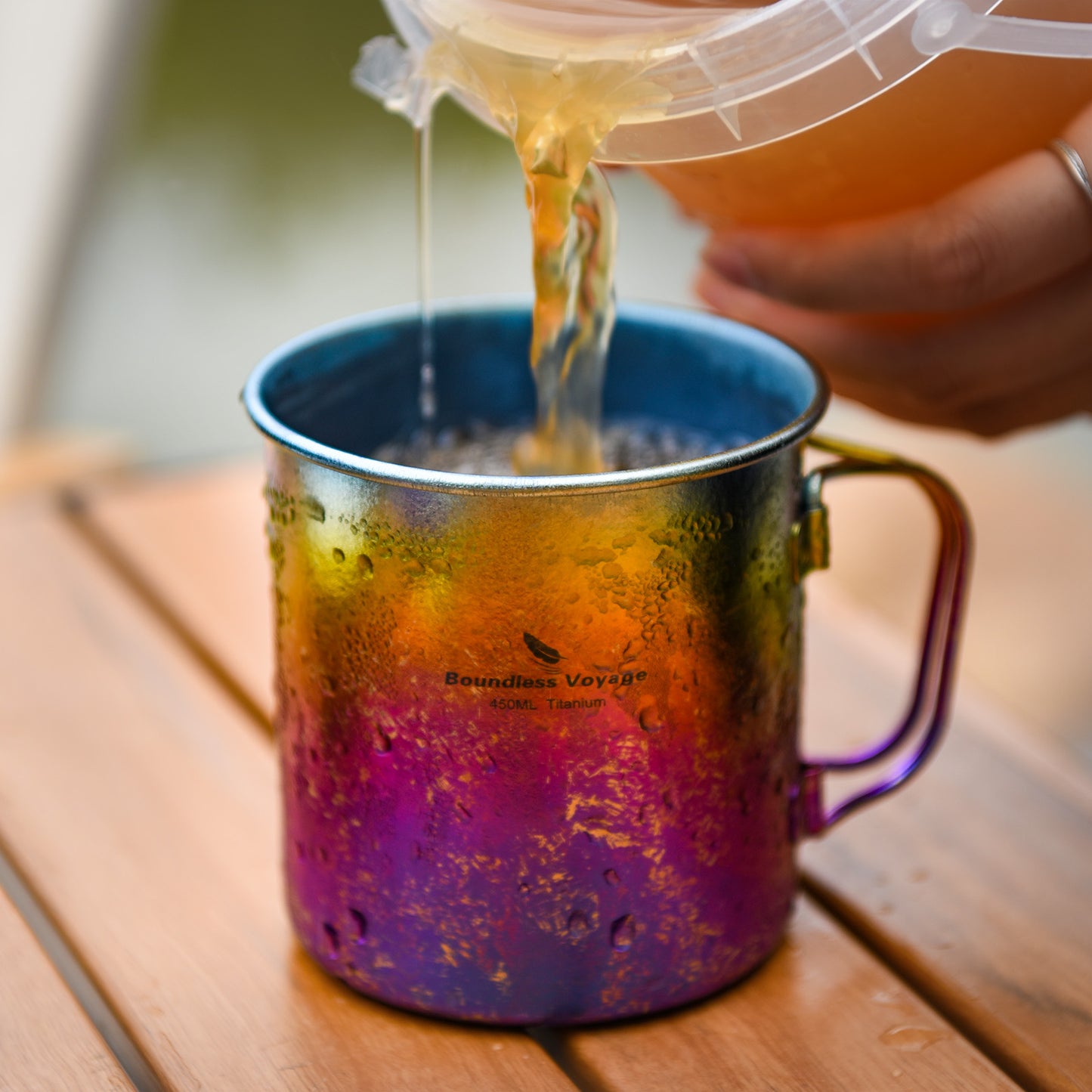 Boundless Voyage 450ml Titanium Colorful Camping Mug – Ultralight Foldable-Handle Cup for Water, Coffee & Tea Outdoors