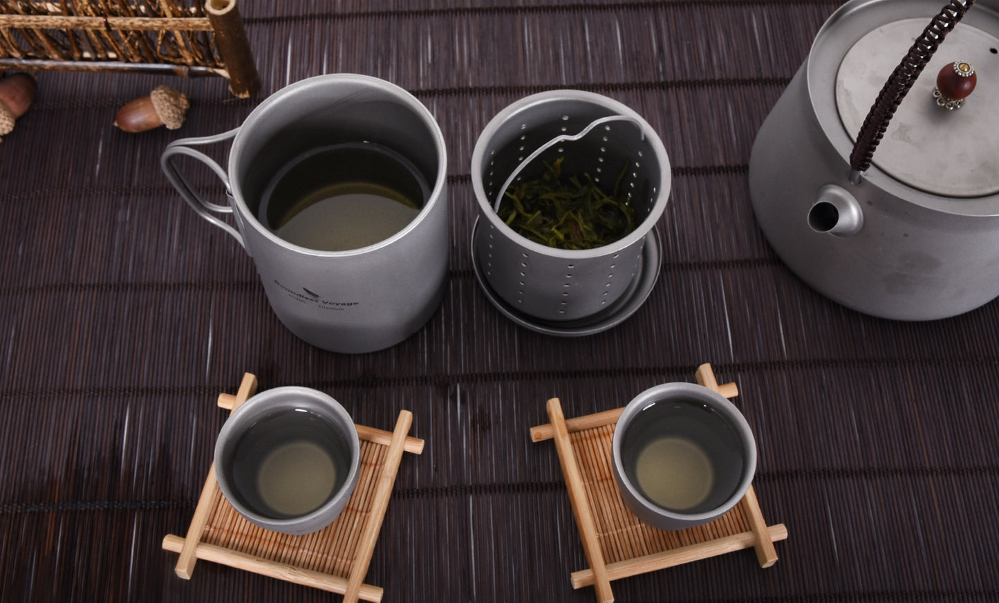 Boundless Voyage Titanium Double-walled Tea Mug with Strainer Shot Glass Outdoor Camping Portable Coffee Cup Set