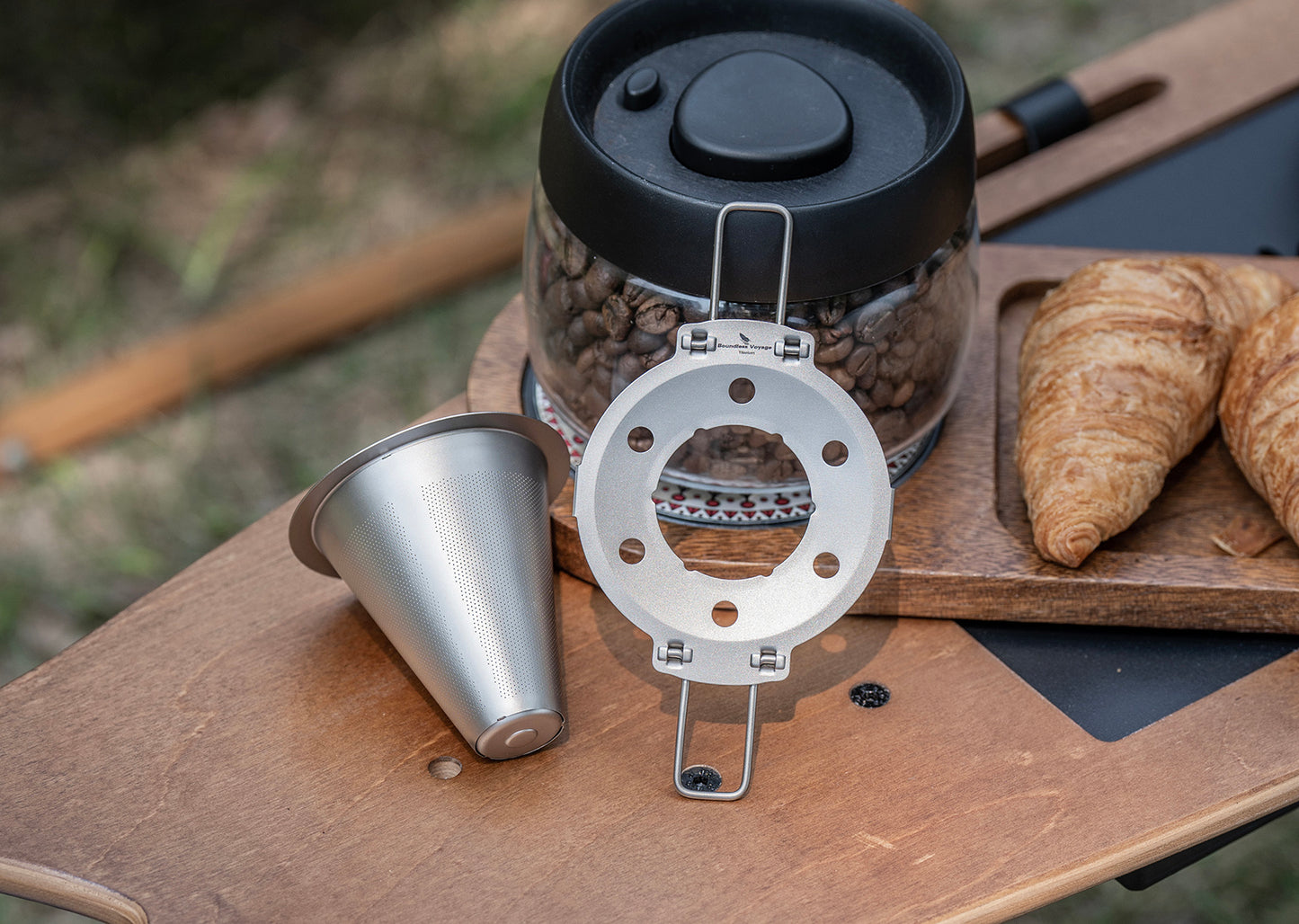 Boundless Voyage Pour Over Coffee Dripper,Titanium Coffee Filter With Foldable Holder Metal Cone Filter Paperless Reusable Portable for Home, Work, Outdoor Travel, Camping