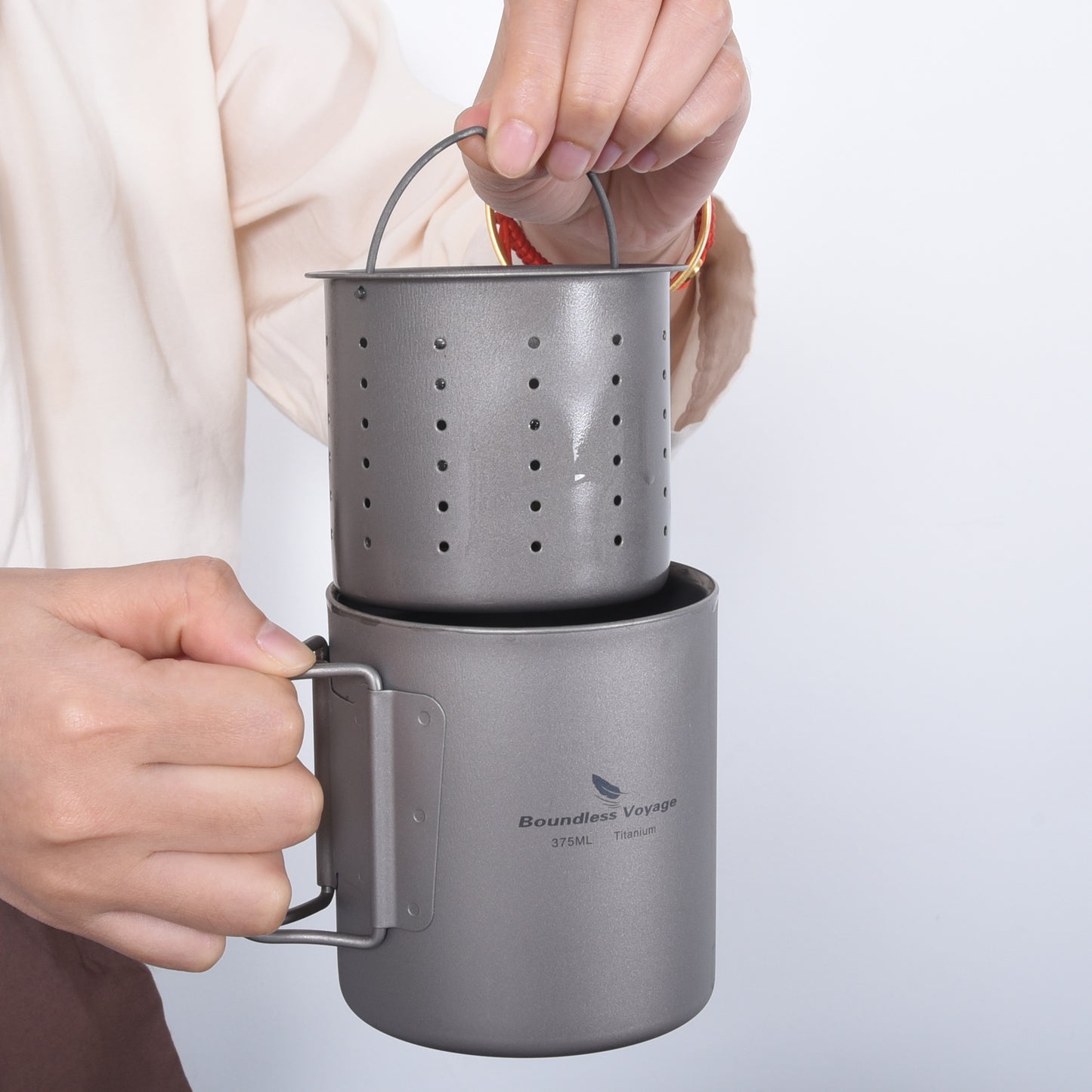 Boundless Voyage Titanium Double-walled Tea Mug with Strainer Shot Glass Outdoor Camping Portable Coffee Cup Set