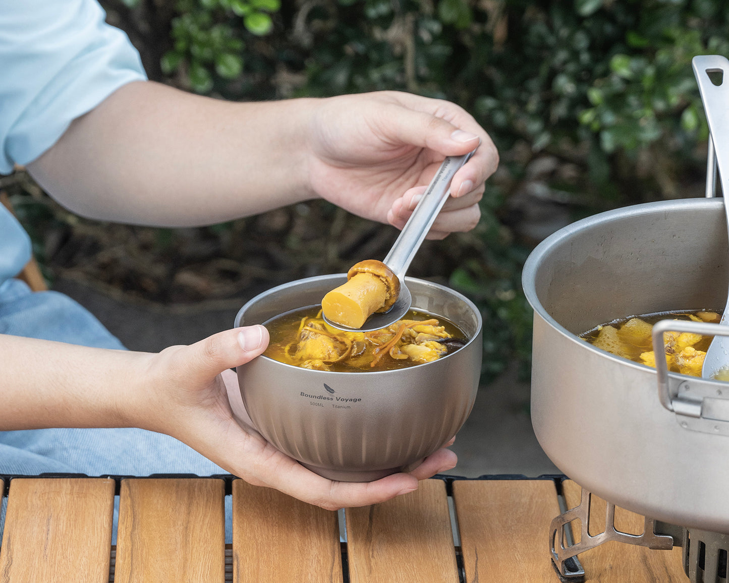 Boundless Voyage 350ml Titanium Double-Walled Bowl – Ultralight Insulated Camping Tableware for Rice, Soup & Oatmeal