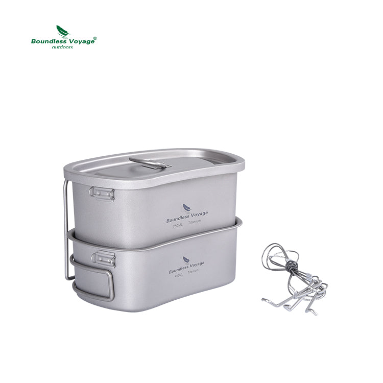 Boundless Voyage Titanium Military Titanium Canteen Set 400ml+750ml Outdoor Camping Bowl Kettle Cooking Set Mess Kit Lightweight