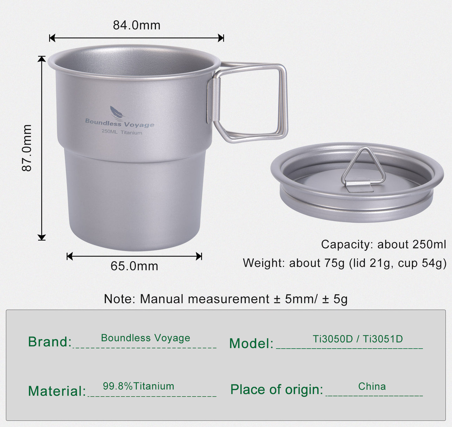 Boundless Voyage Titanium Coffee Cup Portable Water Mug Outdoor Single Wall