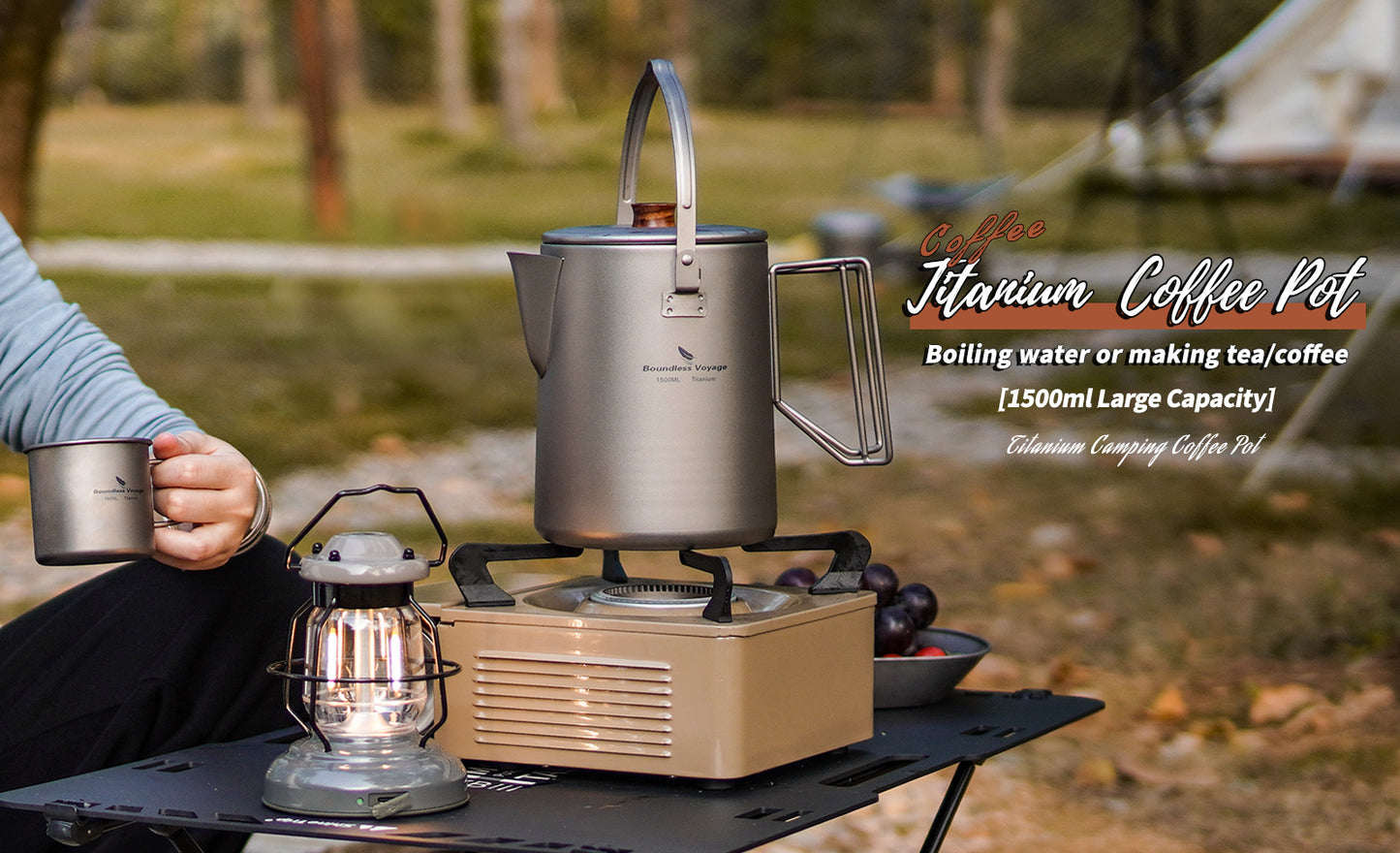 Boundless Voyage Outdoor Titanium Coffee Pot 1500ML Water Kettle for Outdoors Camping Home fit Fire Induction Cooker
