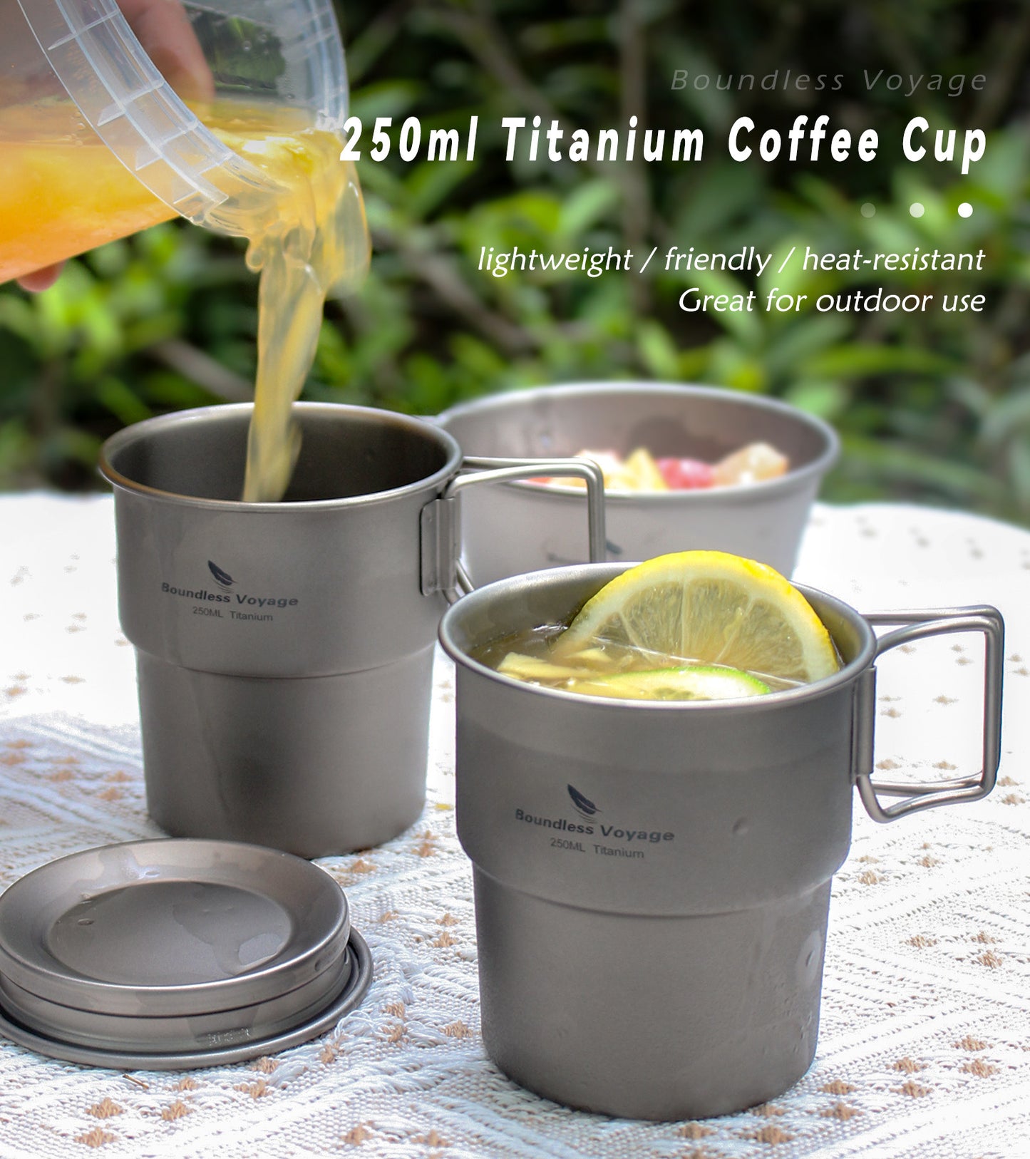 Boundless Voyage Titanium Coffee Cup Portable Water Mug Outdoor Single Wall