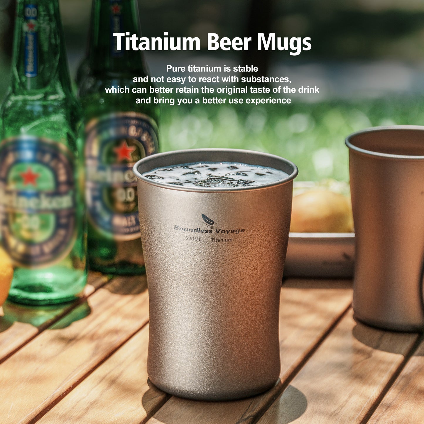Boundless Voyage Titanium Beer Mugs Ultralight Coffee Tea Juicy Cups for Outdoor Camping Picnic 240ml 380ml 600ml