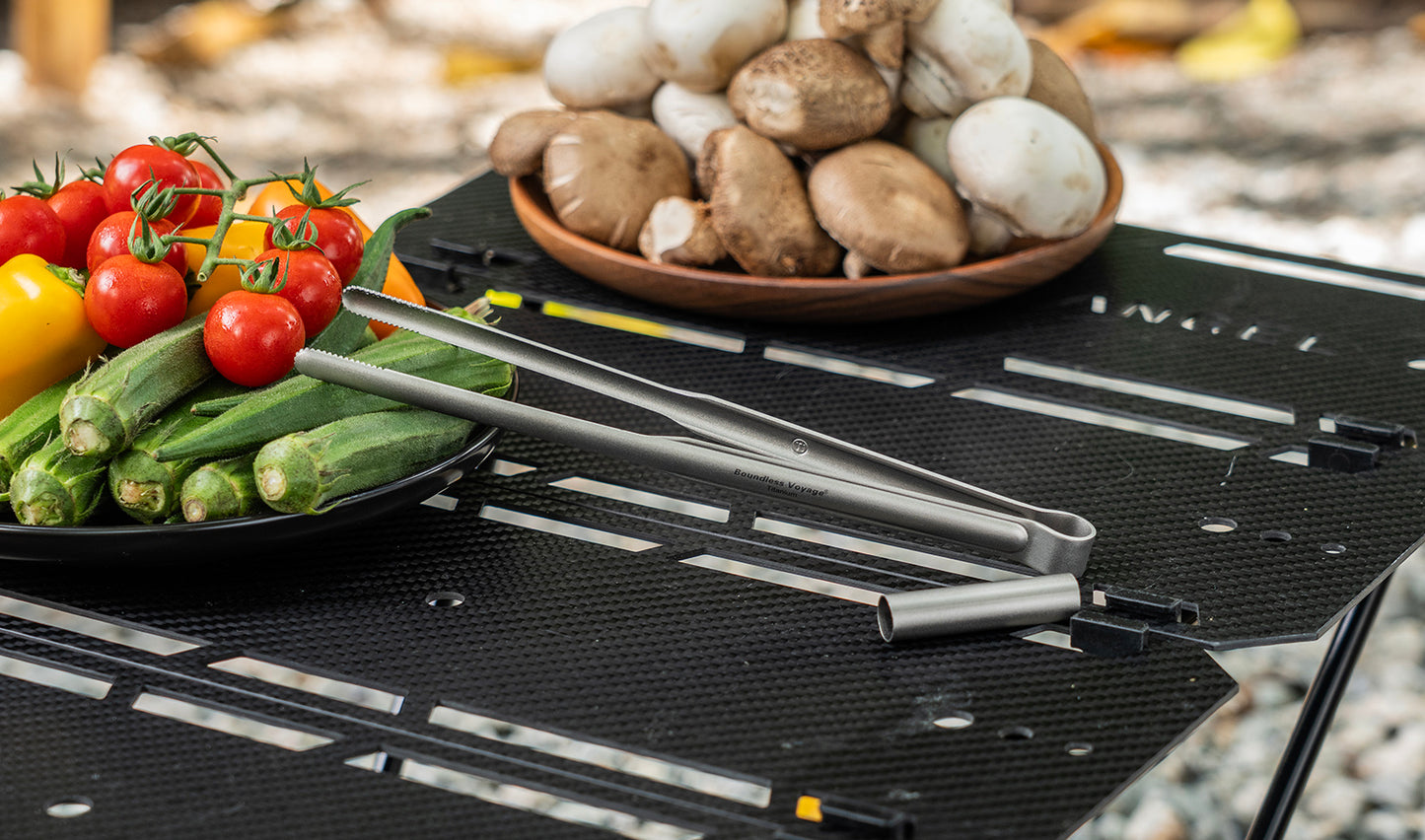 Boundless Voyage Titanium BBQ Tongs, Ultralight Heat-Resistant & Rustproof Titanium Grilling Tongs for Camping, Hiking, Outdoor Cooking