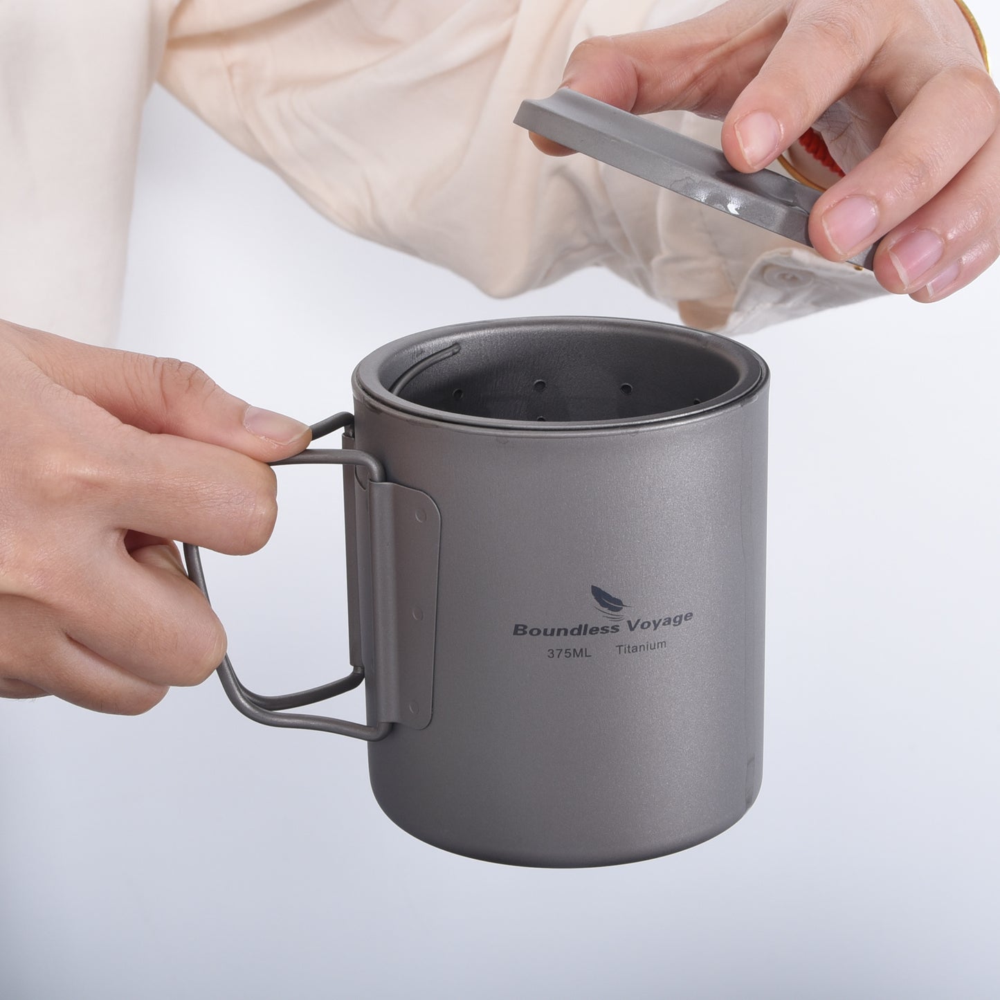 Boundless Voyage Titanium Double-walled Tea Mug with Strainer Shot Glass Outdoor Camping Portable Coffee Cup Set