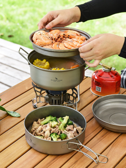 Boundless Voyage Titanium 1.8L Stockpot & 1500ml Frying Pan Set – Ultralight Steamer Cookware for Camping, Hiking & Outdoor Cooking