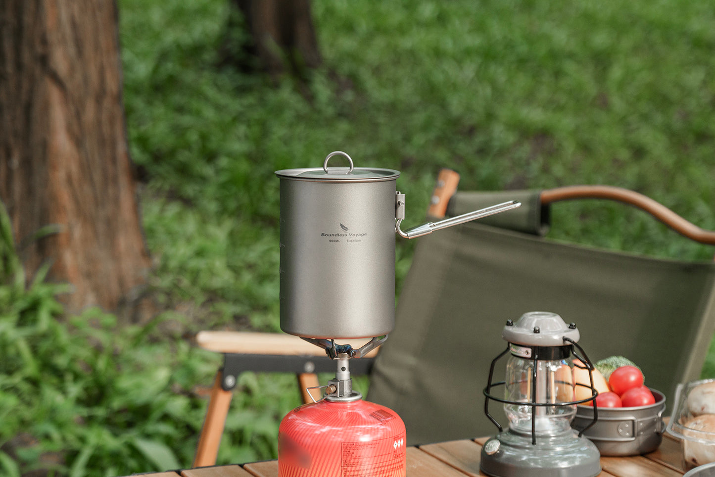 Boundless Voyage TA1 Titanium Outdoor Pot with Lid – Ultralight Folding Handle Camping, Hiking & Picnic Cookware