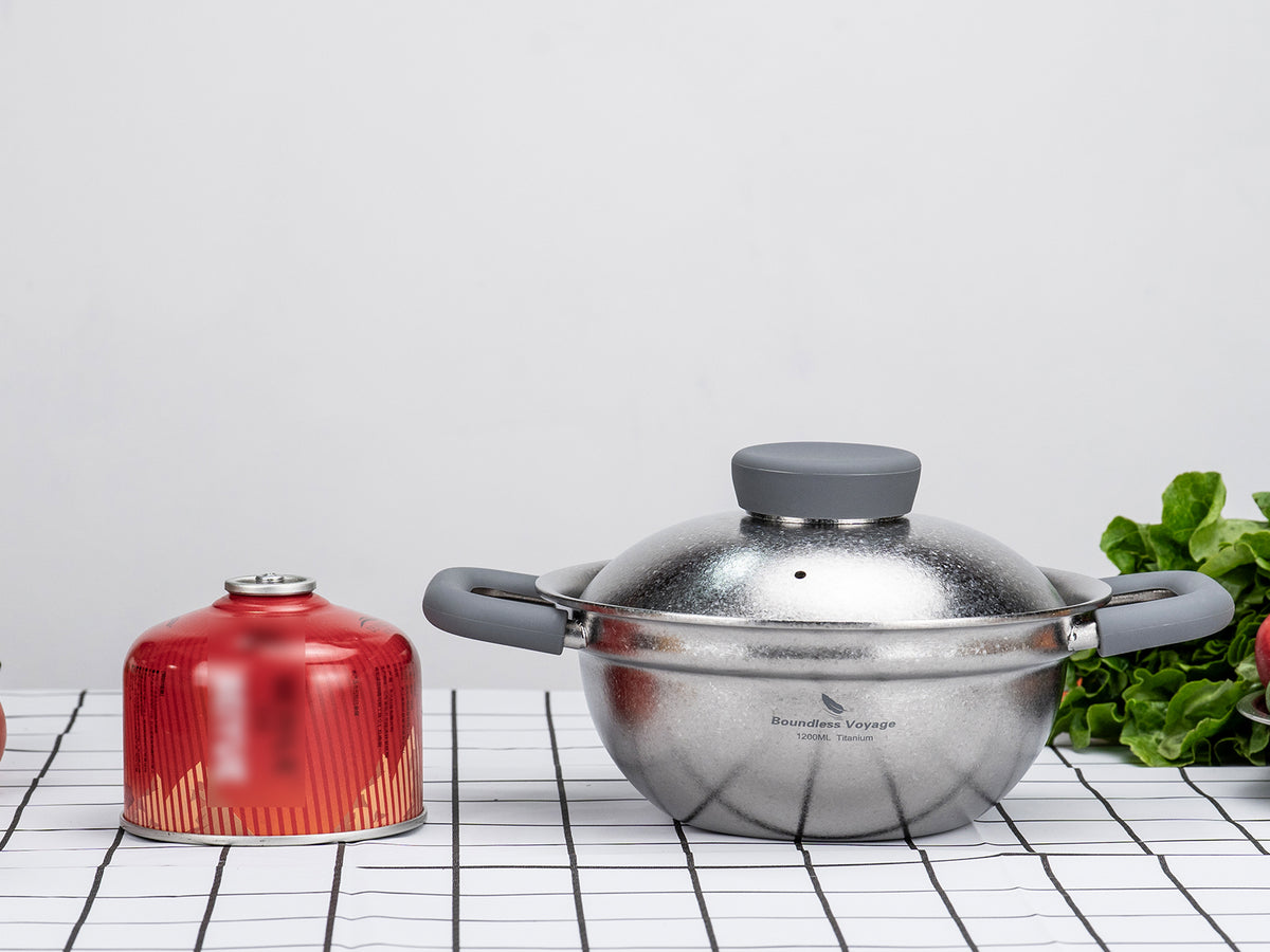 Boundless Voyage 1200ml Pure Titanium Cooking Pot with Lid – 1.2L Non-Coated Soup Pot for Camping, Hot Pot & Home Cooking