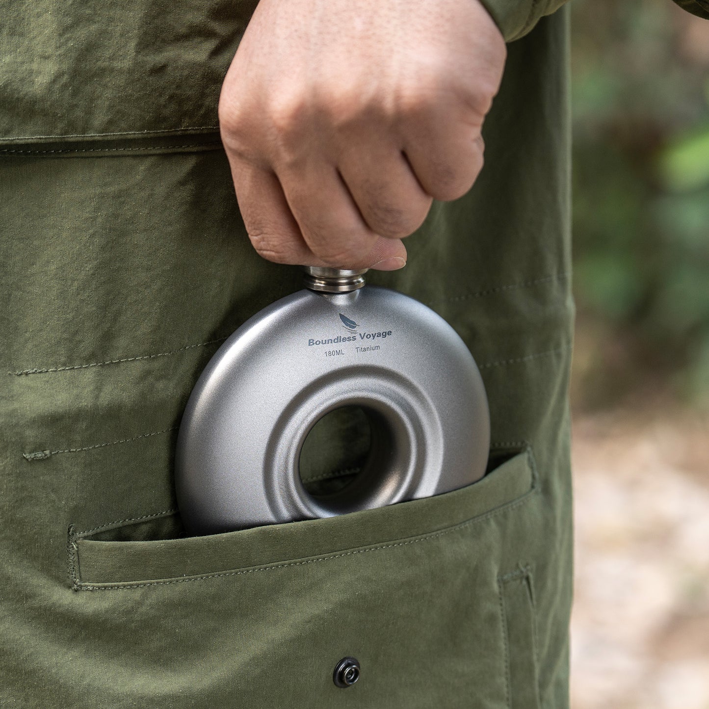 Boundless Voyage Titanium Hip Flask with Funnel – Eco-Friendly, Lightweight & Durable | 180ml Whiskey Flask for Camping, Travel & Home Use