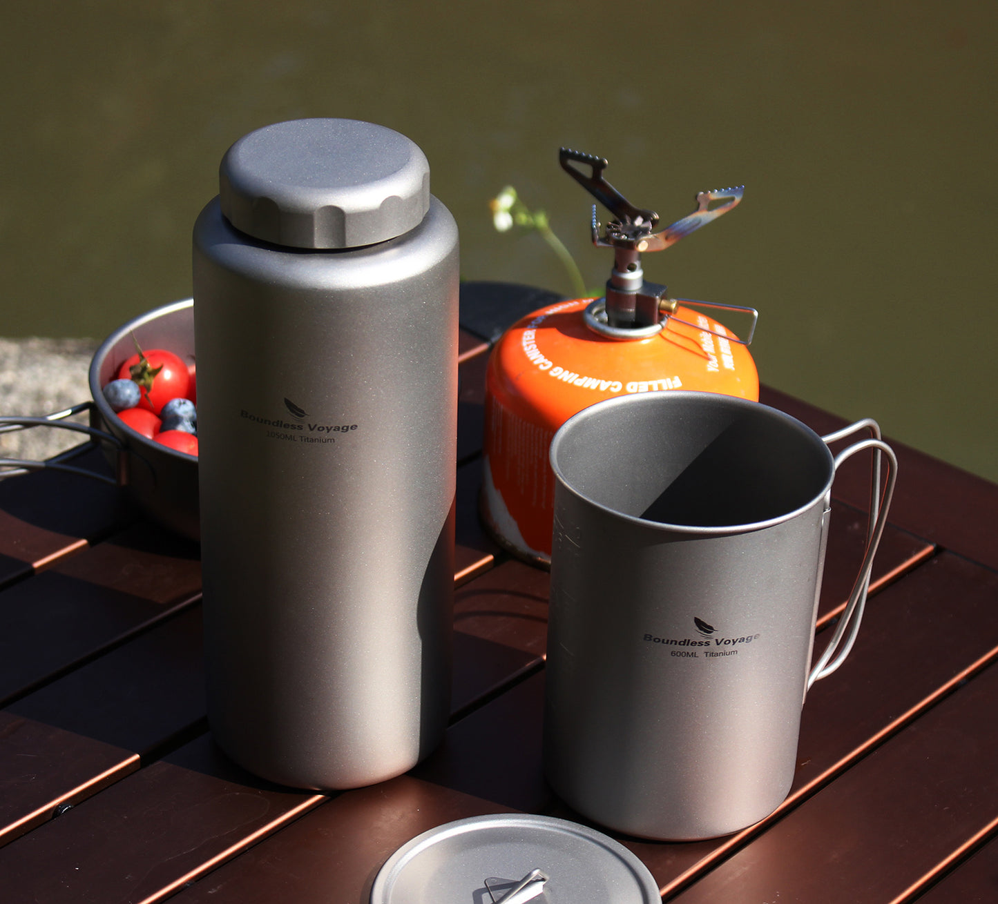 Boundless Voyage Titanium Bottle with Nesting Cup Lightweight Portable for Hiking Camping Water bottle Titanium mug