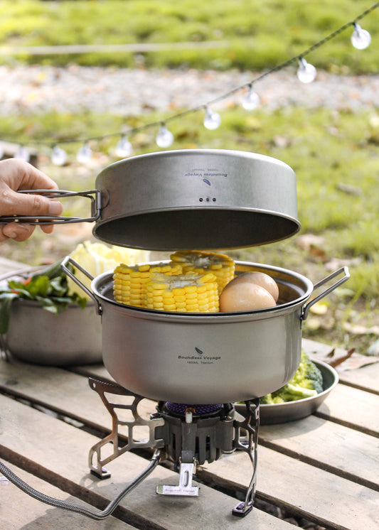 Boundless Voyage Titanium 1.8L Pot & 1000ml Frying Pan Set – Ultralight Steamer & Cookware for Camping, Hiking & Outdoor Cooking