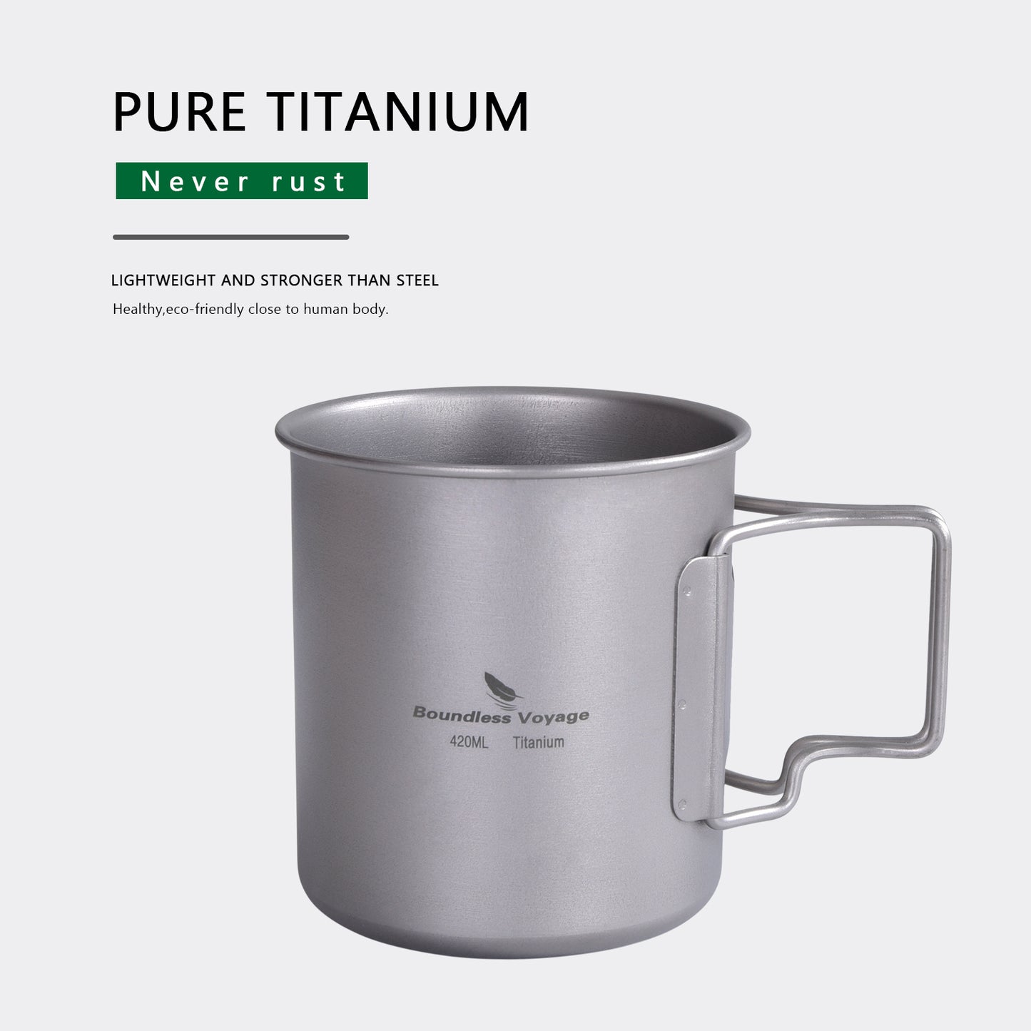 Boundless Voyage Outdoor Titanium Cup 420ml Camping Mug Foldable Handle Outdoor Hiking Ultralight Portable Water Coffee Tea Cup
