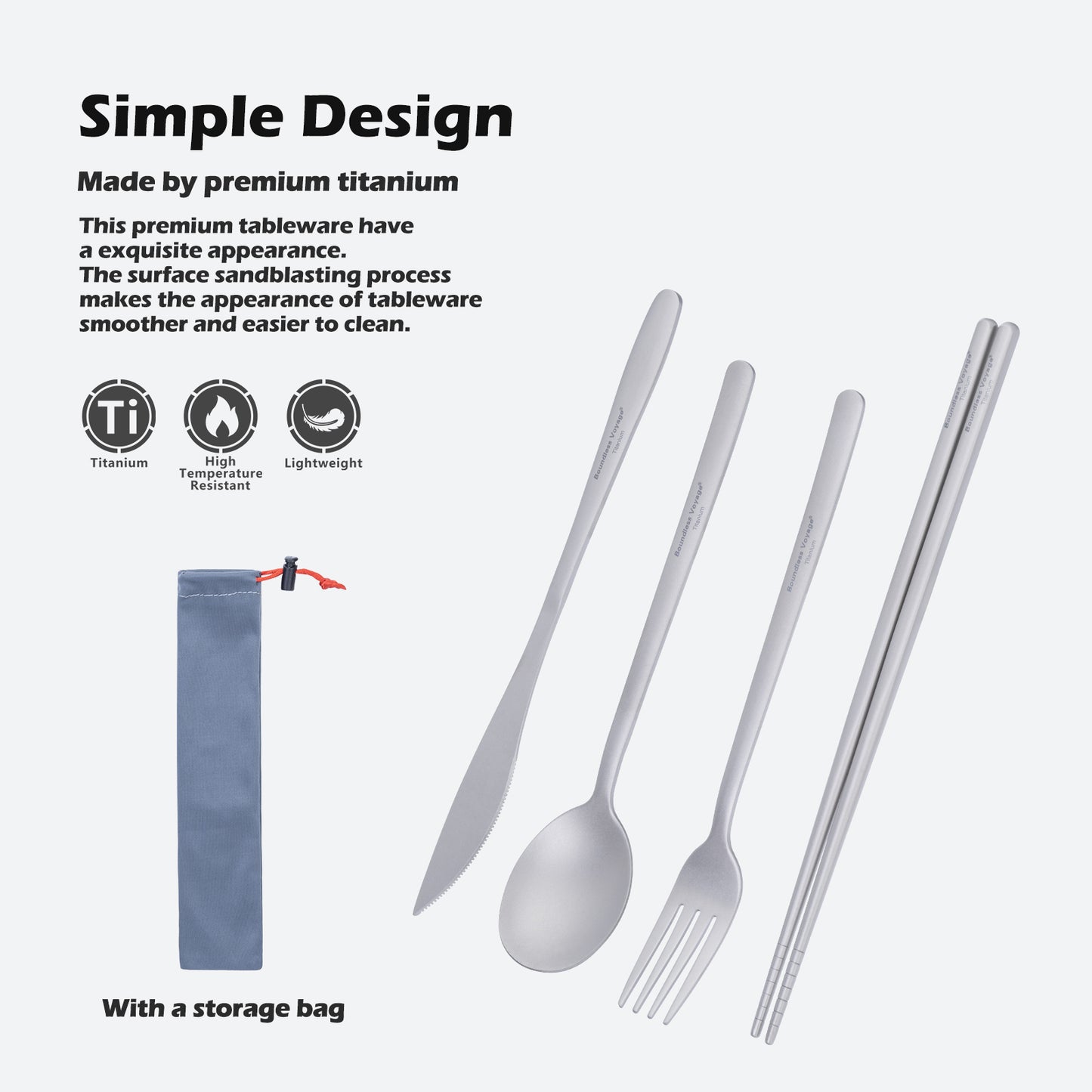 Boundless Voyage Titanium Camping Tableware Set – Eco-Friendly Cutlery & Chopsticks | Knife, Fork, Spoon for Home, Travel & Outdoor Adventures