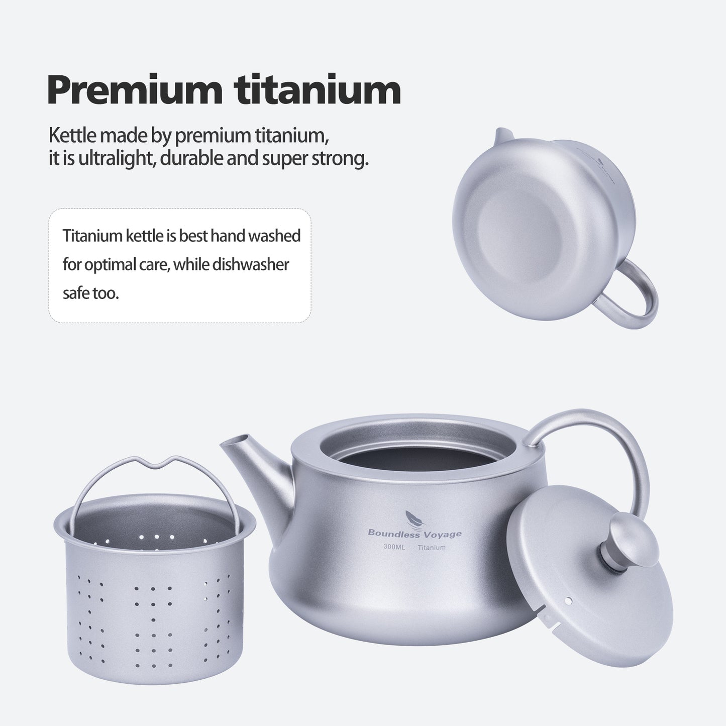 Boundless Voyage 300ml Titanium Kettle Portable Reusable Travel Coffee Tea Kettle