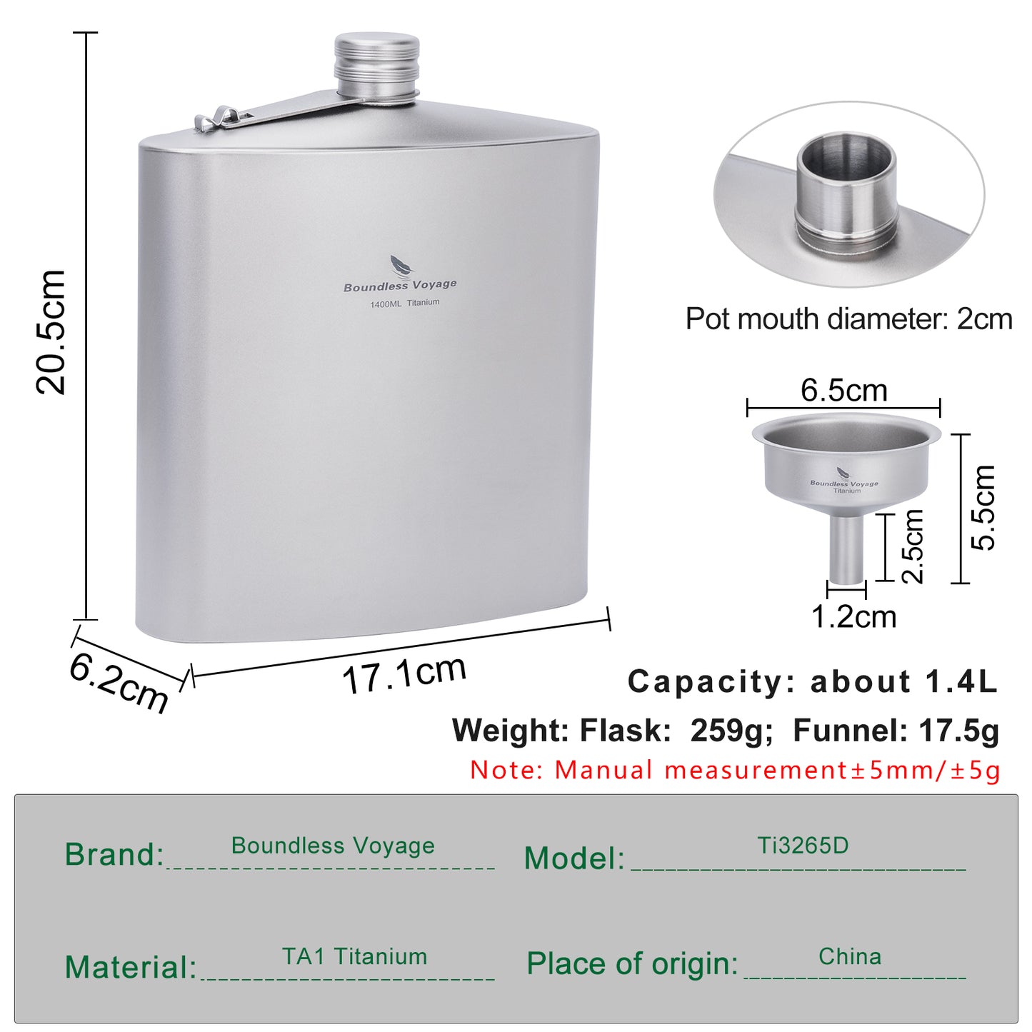 Boundless Voyage 1400ml Titanium Water Bottle – Large Capacity Sports Flask for Outdoor Camping & Hiking
