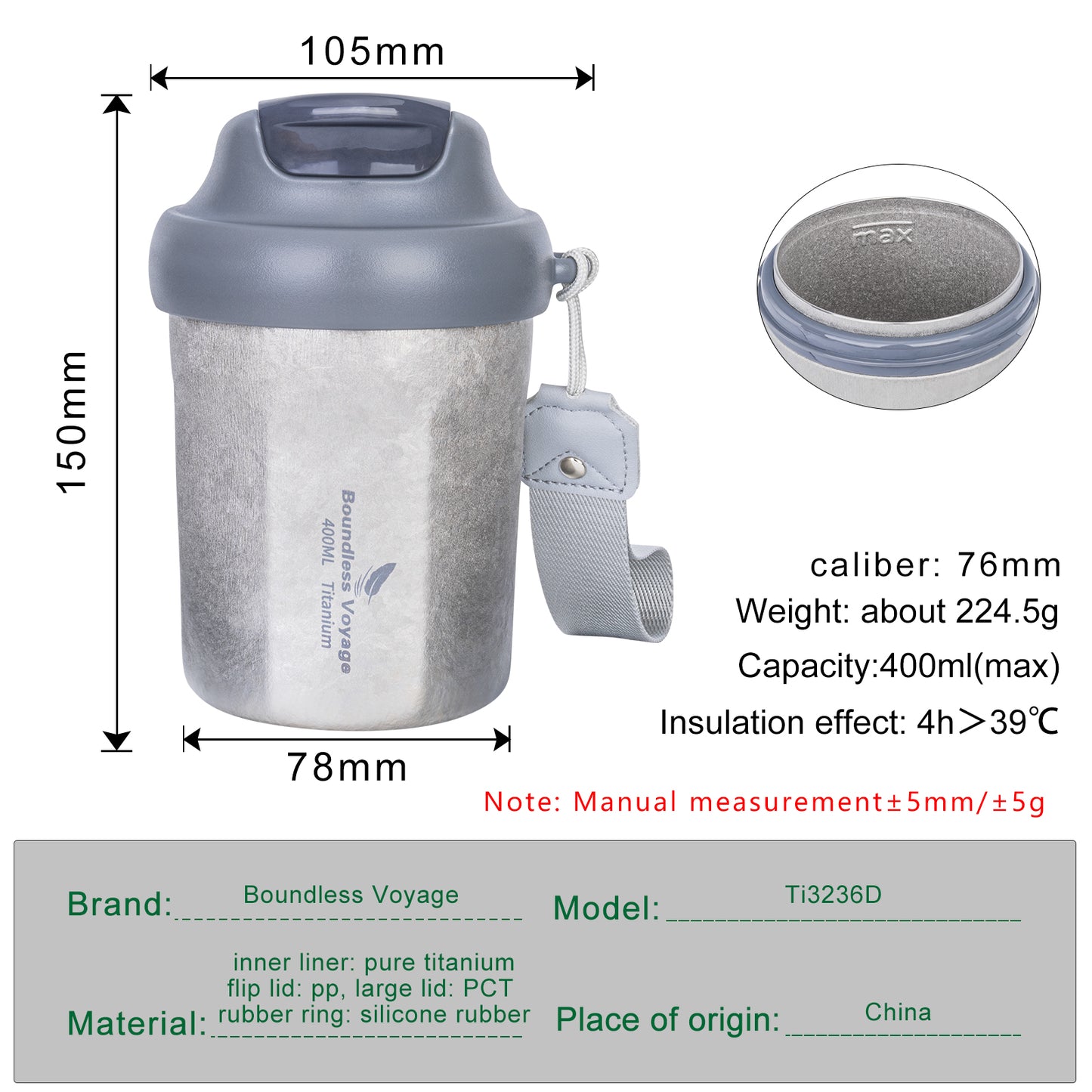 Boundless Voyage Titanium Vacuum Insulated Travel Mug – Spill-Proof Thermos Cup with Lid for Hot & Cold Coffee, Tea, Beer