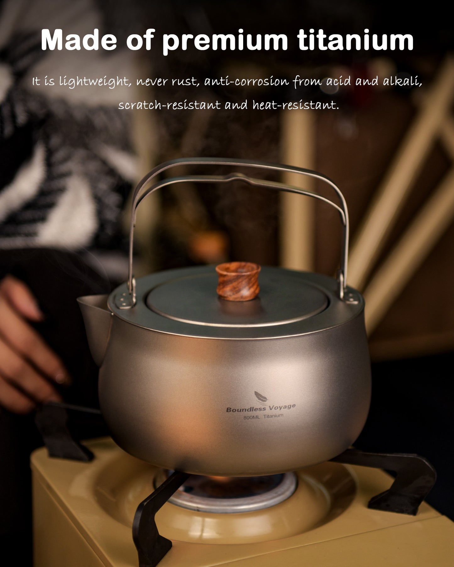 Boundless Voyage Titanium Kettle 800ml – Folding Handle Teapot & Coffee Pot for Outdoor Camping, Hiking & Travel