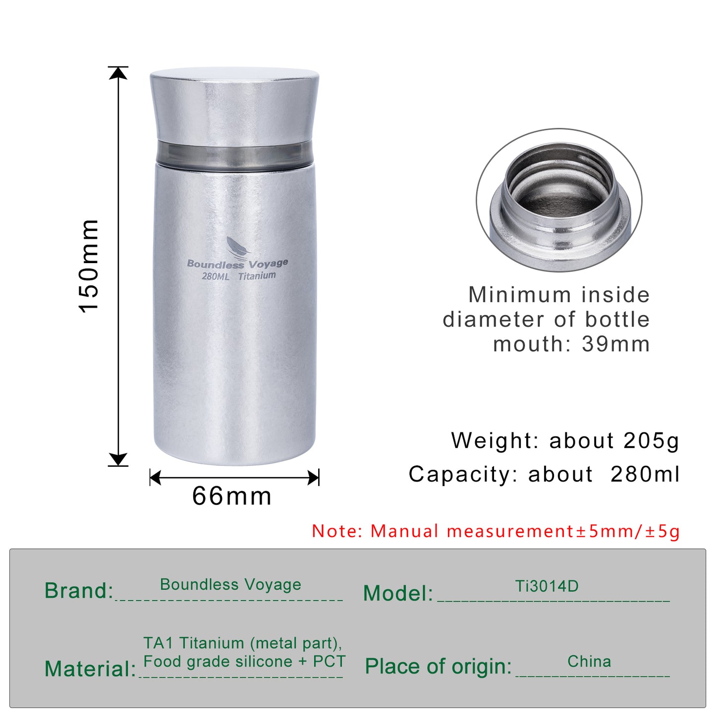 Boundless Voyage 280ml Titanium Vacuum Flask Small Insulated Bottle Portable Car Travel Coffee Tea Cup Keeps Hot or Cold Mini Sports Water Bottle for Chlid Girls