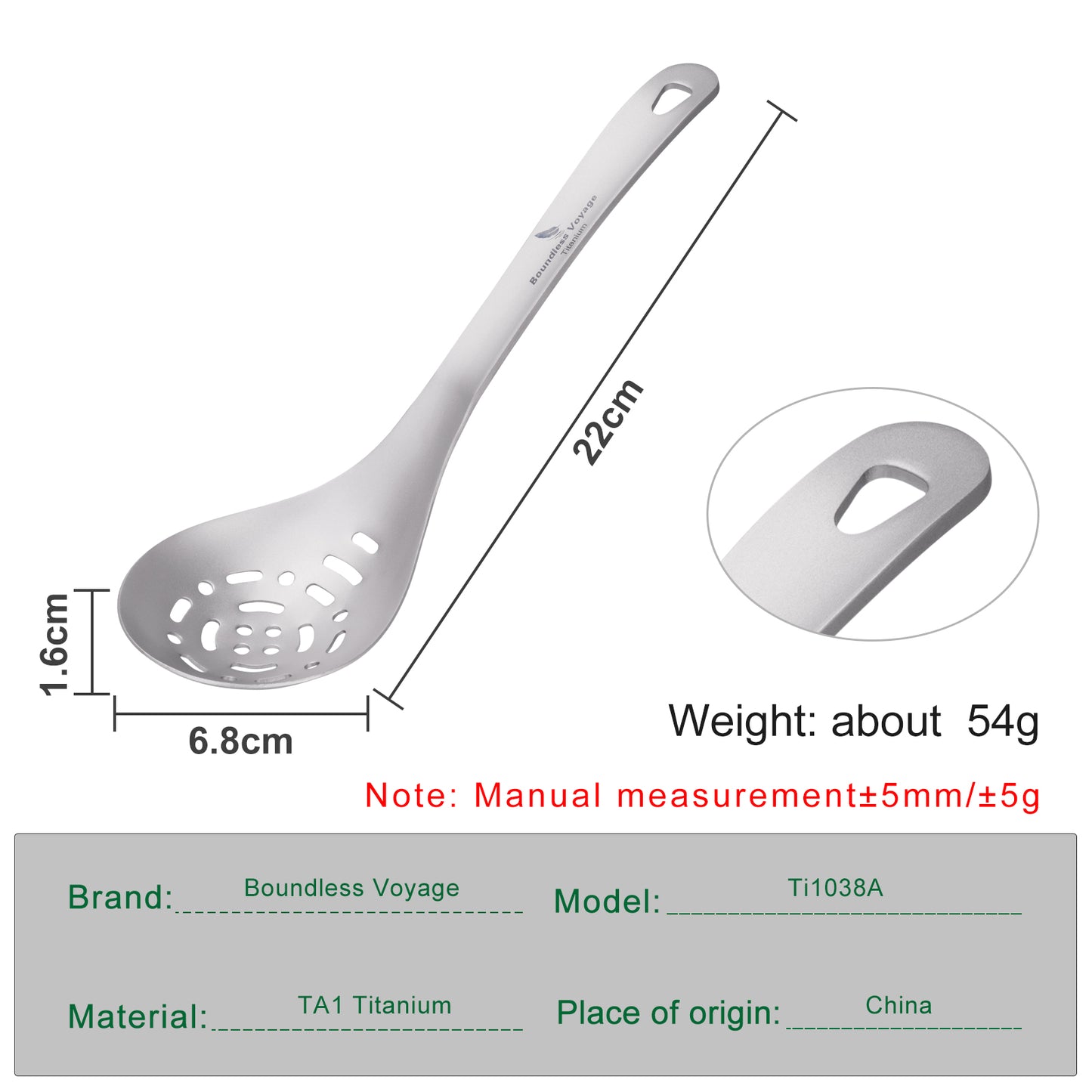 Boundless Voyage Ultralight Titanium Soup Skimmer & Colander – Long Handle Portable Cooking Tool for Frying & Kitchen Use