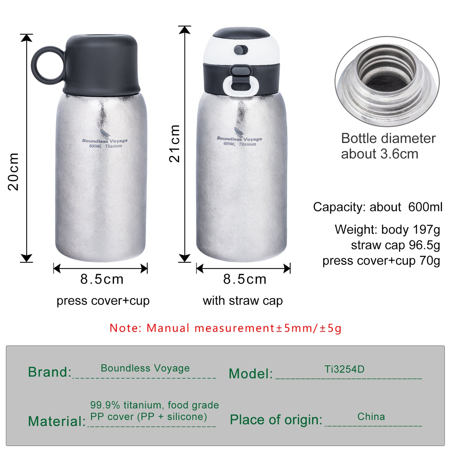 Boundless Voyage 630ml Titanium Vacuum Water Bottle | Double-Walled Lightweight Leakproof Coffee & Sport Bottle for Travel, Office & Outdoor | Christmas & Thanksgiving Gift