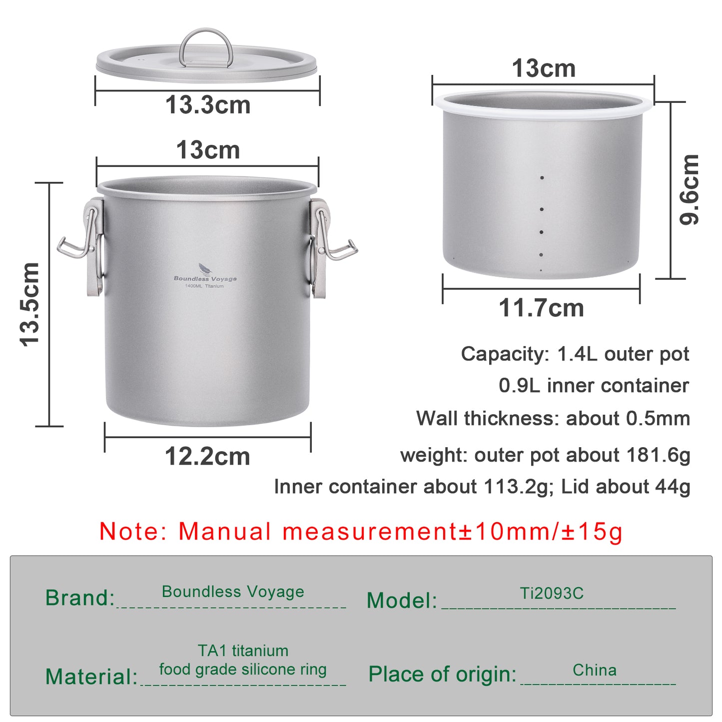 Boundless Voyage Titanium Rice Cooker Pot Ultralight Camping Cookware for Hiking & Travel