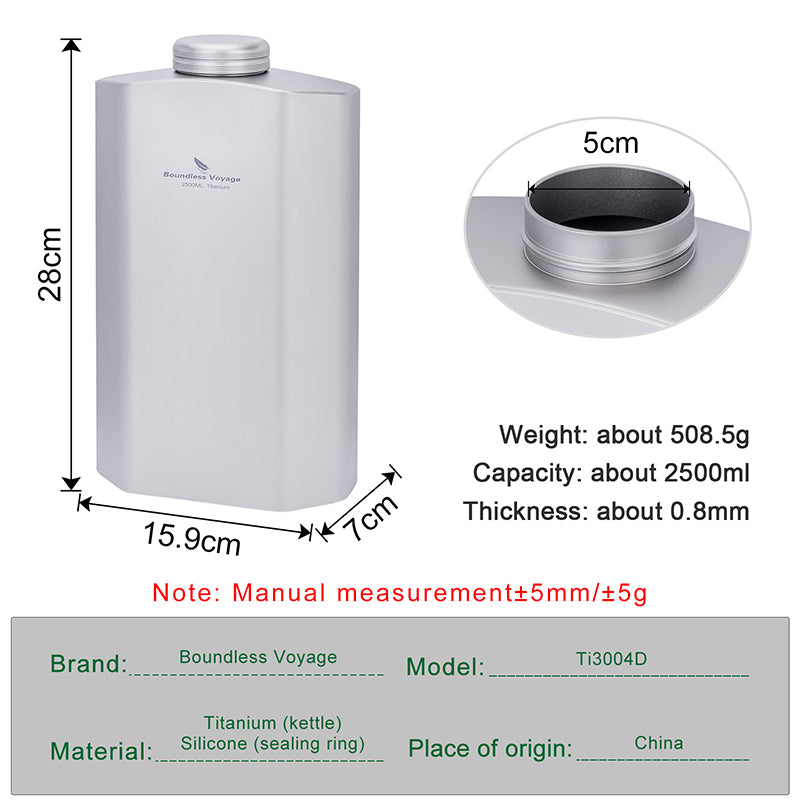 Boundless Voyage Titanium Water Bottle 2500ML Big Capacity Sports Water Bottle Ultralight Leakproof Drinkware for Outdoor Camping Hiking