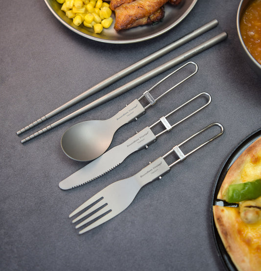 Boundless Voyage Titanium Cutlery Set – Folding Knife, Fork, Spoon & Chopsticks Ultralight Camping Utensil Set for Travel & Outdoor Dining