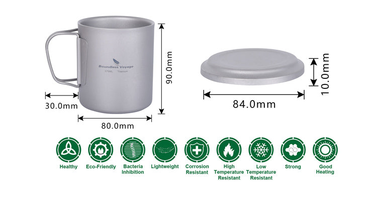 Boundless Voyage Titanium Double-walled Tea Mug with Strainer Shot Glass Outdoor Camping Portable Coffee Cup Set