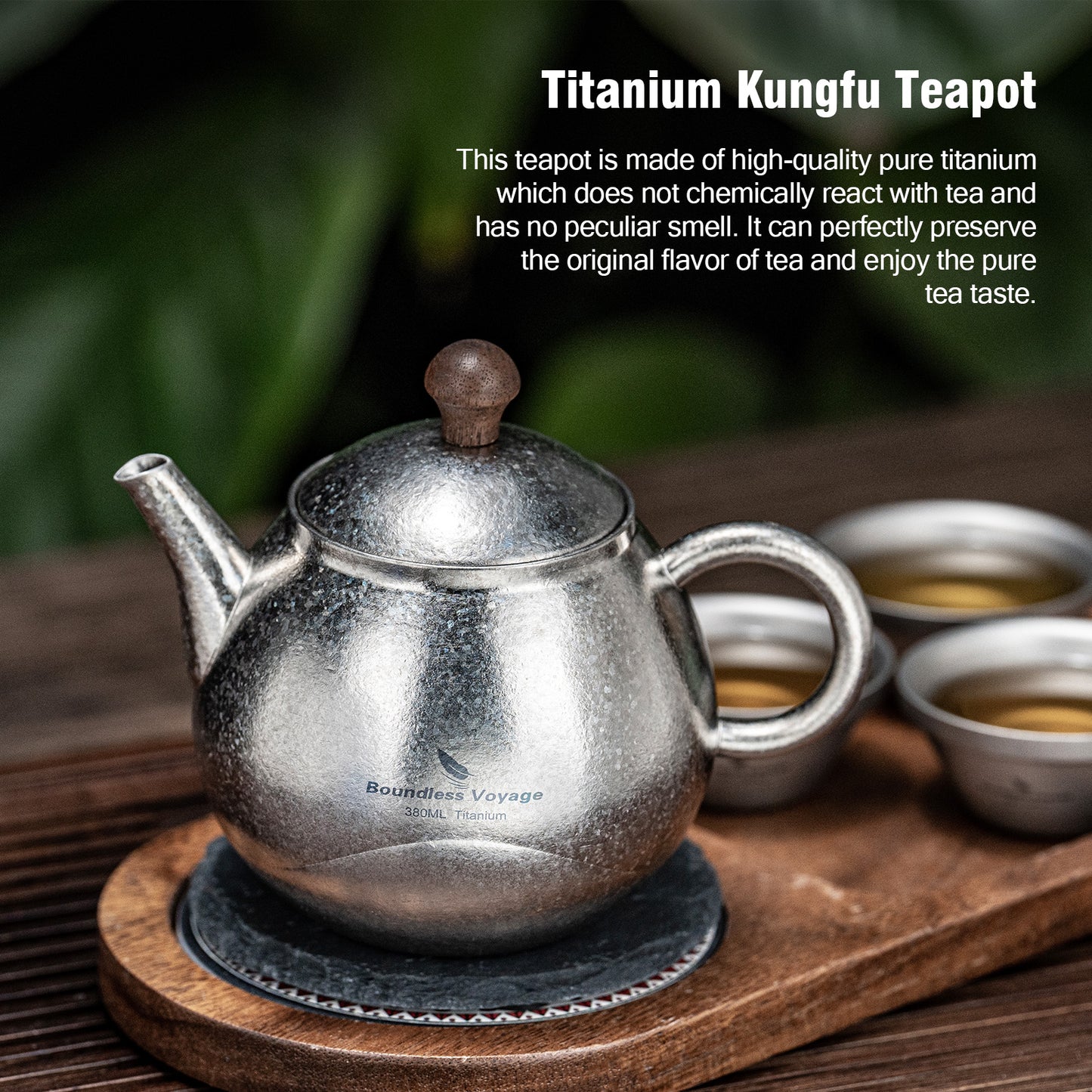 Boundless Voyage Titanium Kungfu Teapot 380ml – Folding Handle Outdoor Coffee & Tea Pot for Camping, Hiking & Backpacking