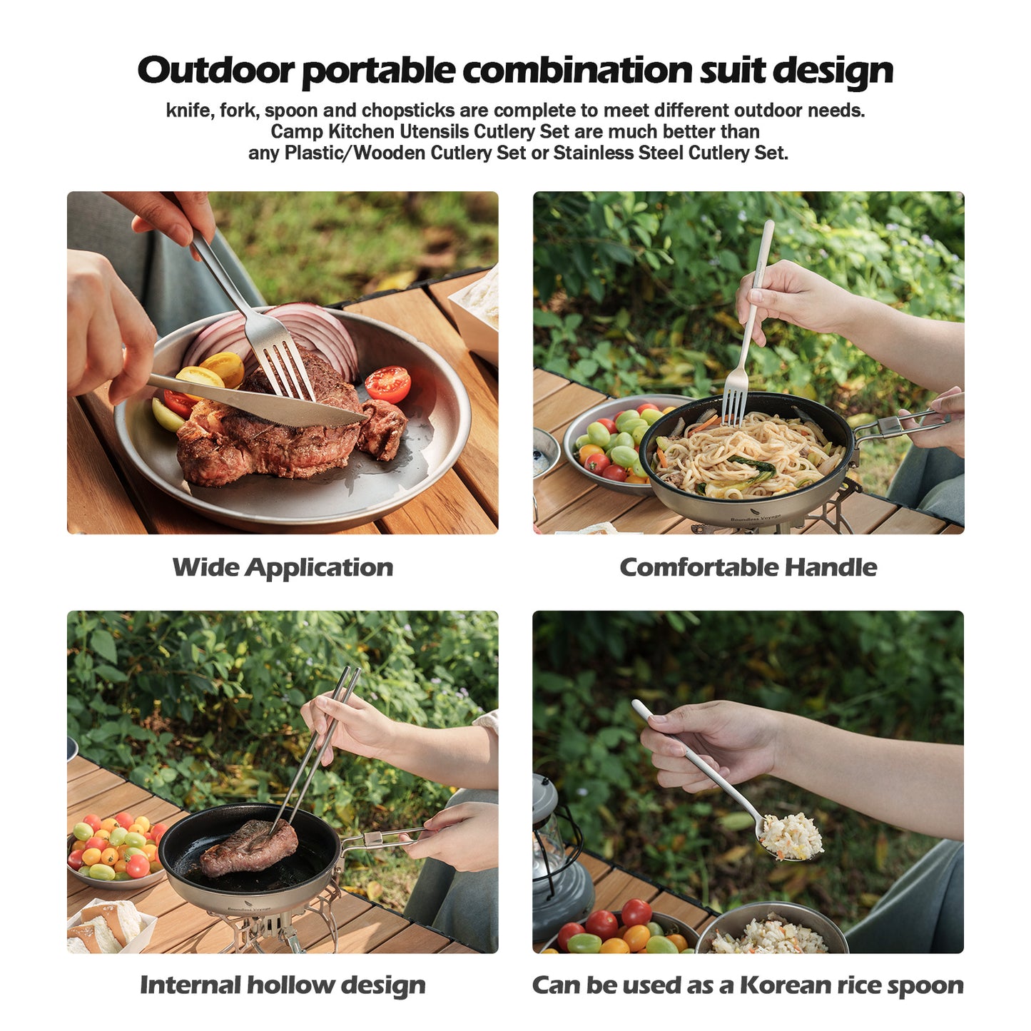 Boundless Voyage Titanium Camping Tableware Set – Eco-Friendly Cutlery & Chopsticks | Knife, Fork, Spoon for Home, Travel & Outdoor Adventures