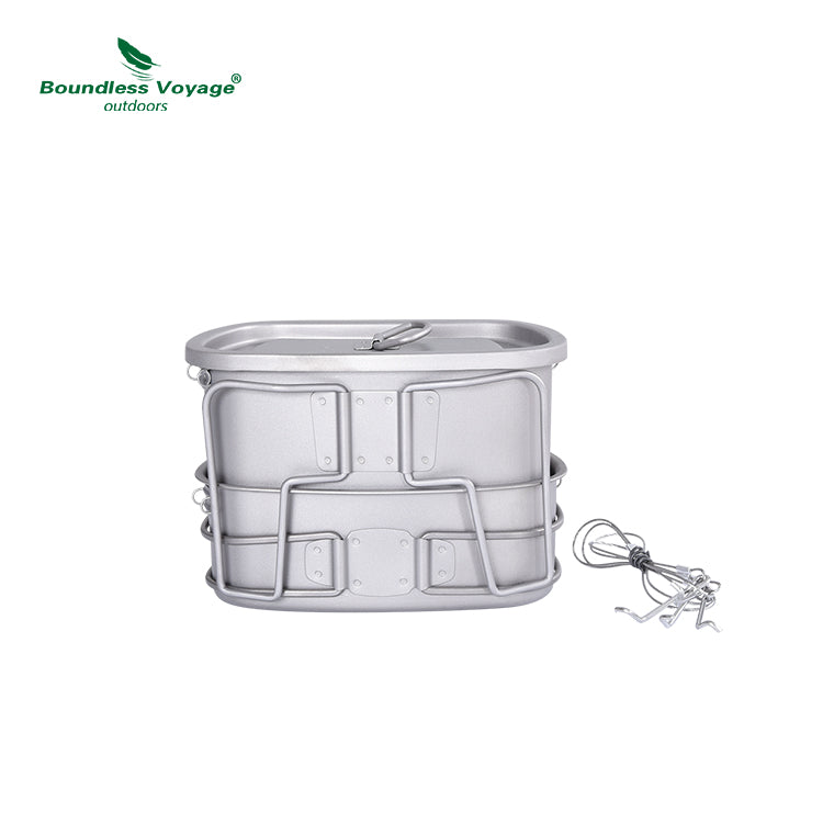 Boundless Voyage Titanium Military Titanium Canteen Set 400ml+750ml Outdoor Camping Bowl Kettle Cooking Set Mess Kit Lightweight