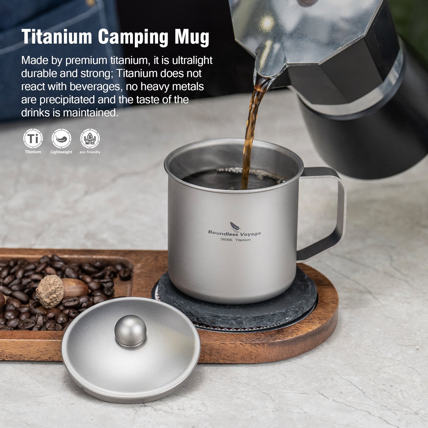 Boundless Voyage Titanium Camping Mug Cup with Lid Ultra-light Portable Hiking Backpacking Cooking Kit Picnic Tableware