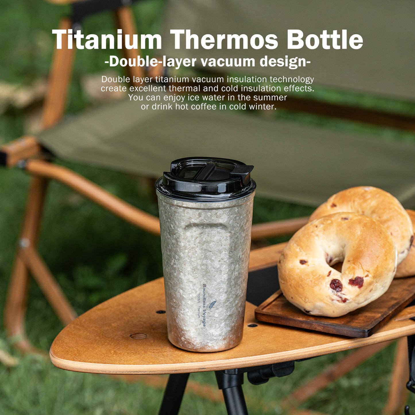 Boundless Voyage Titanium Thermos Bottle with Lid Double-Walled Insulated Water Mug 500ml