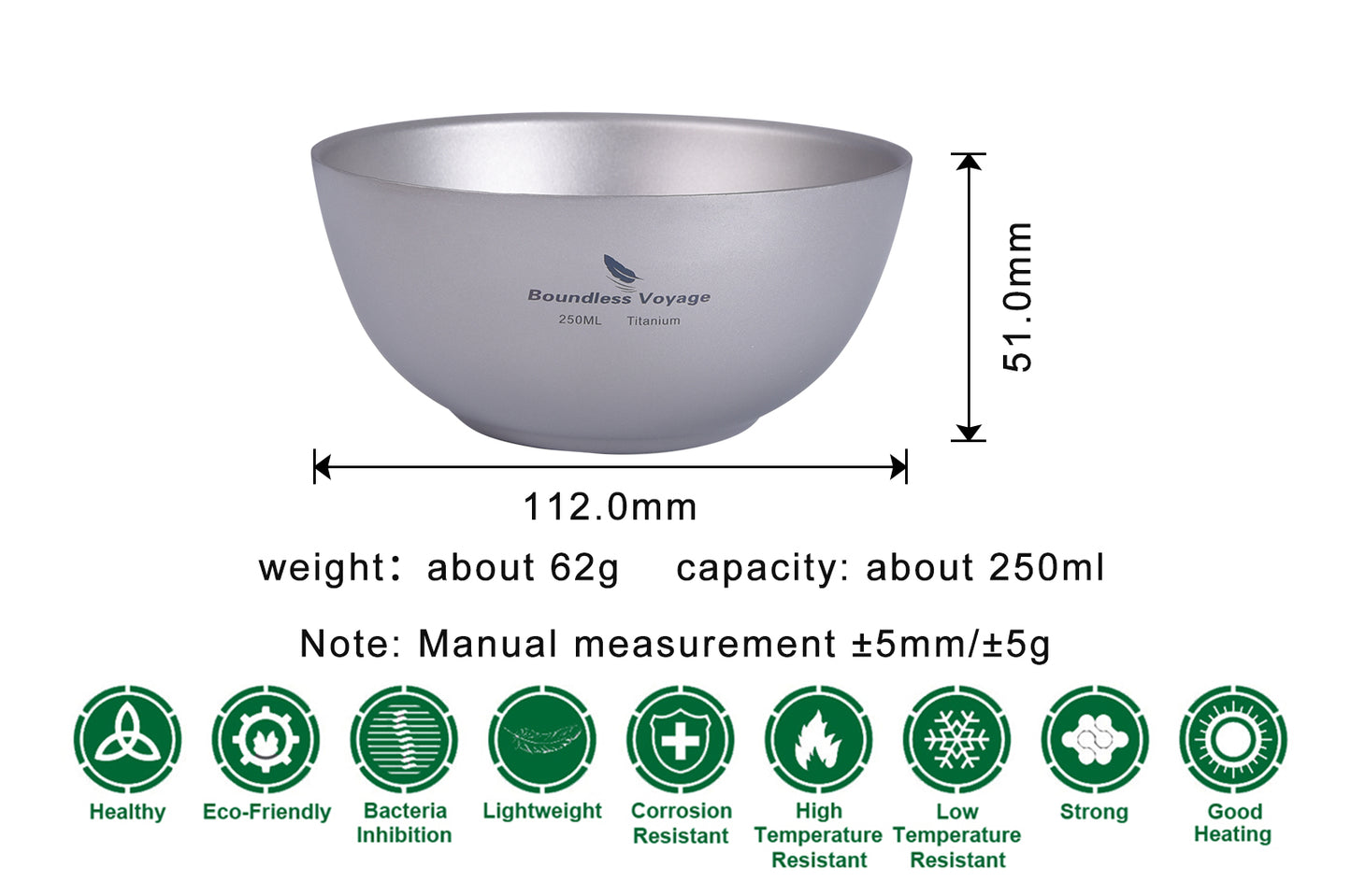 Boundless Voyage Titanium Double-Wall Bowl For Home Outdoor Camping Tableware 250ml