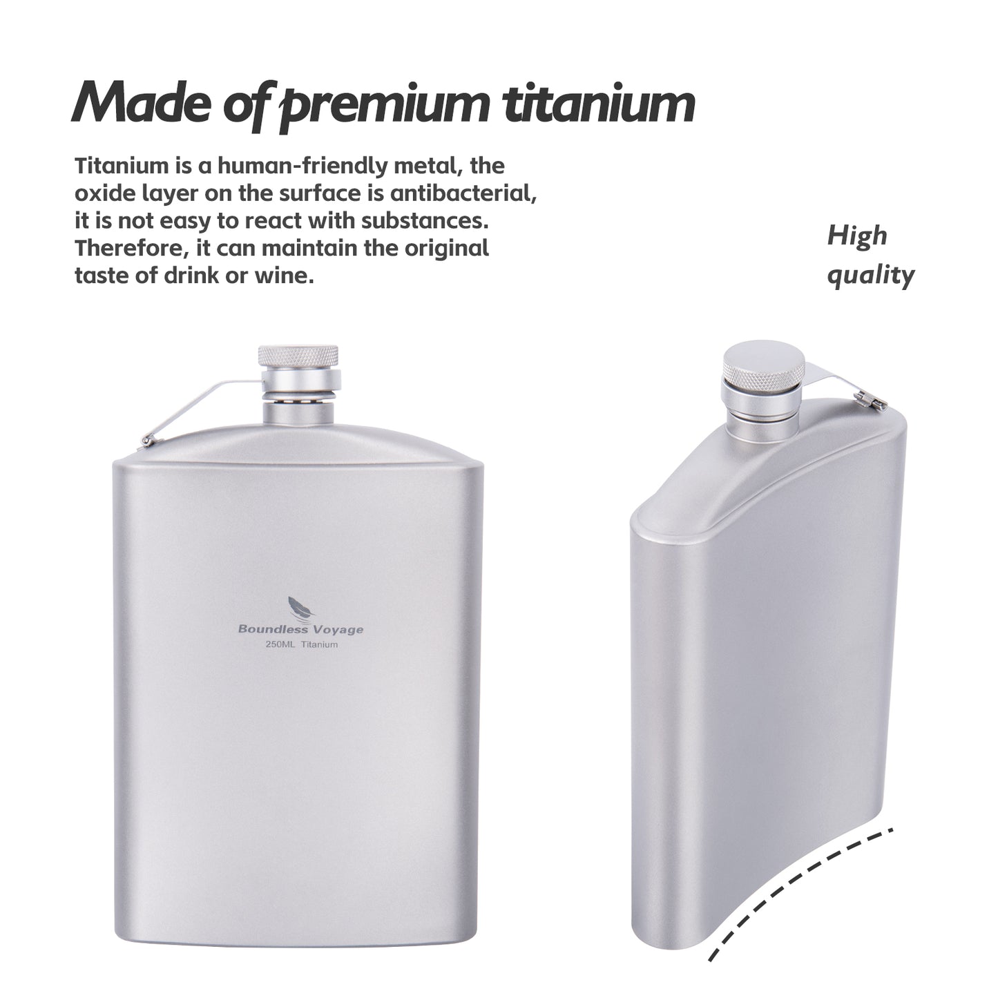 Boundless Voyage Outdoor Titanium Hip Flask with Funnel Camping Hiking Climbing Pocket Alcohol Whiskey Flask Flagon Wine Cup Mug Pot 8.5oz/250ml & 150ml Cup