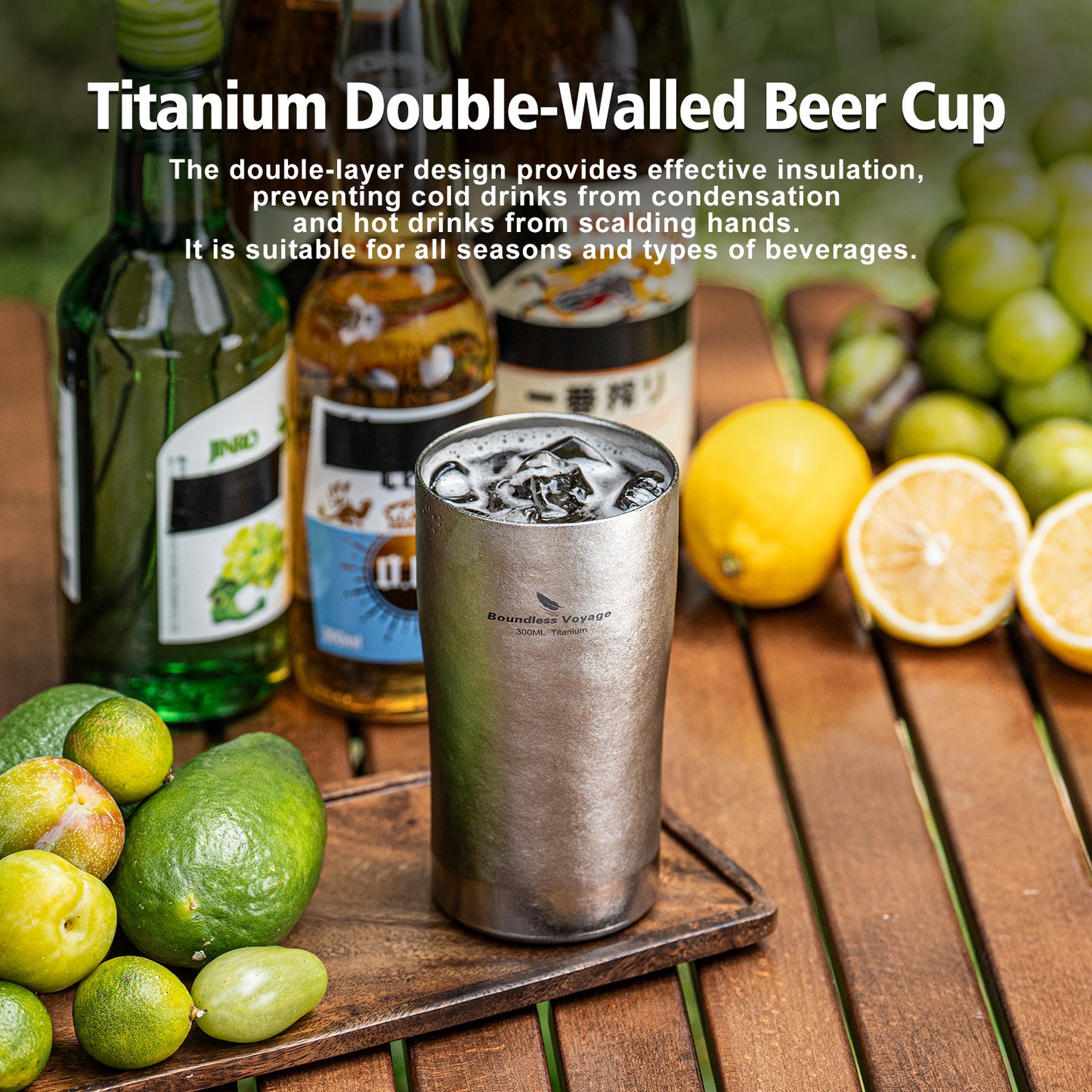 Boundless Voyage Titanium Double-Walled Cup 300ml – Ultralight Crystallized Finish Mug for Coffee, Beer & Outdoor Camping