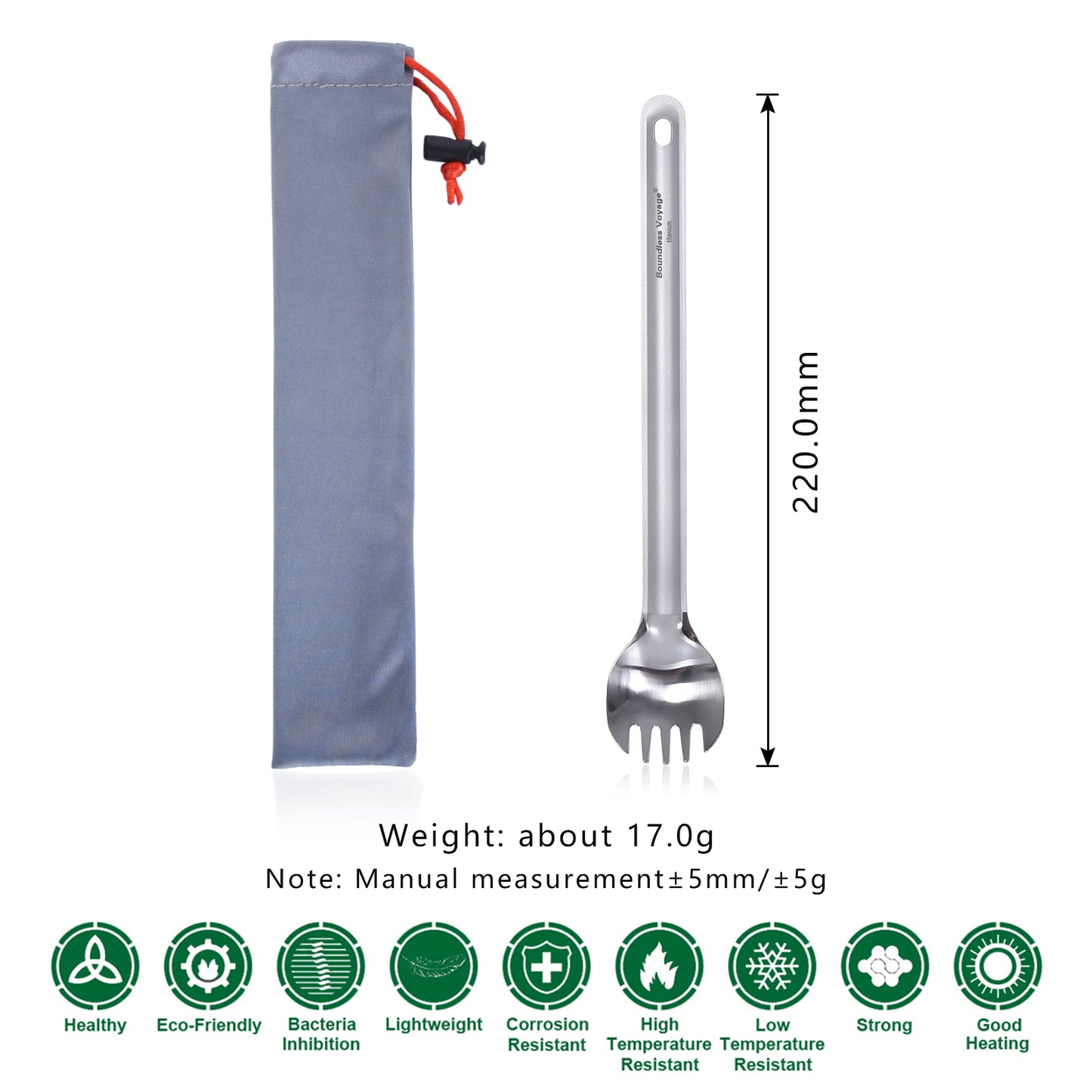 Boundless Voyage Titanium Long Handle Spork with Hook Outdoor Camping Ultralight Straight Handle Polished Cutlery Tableware